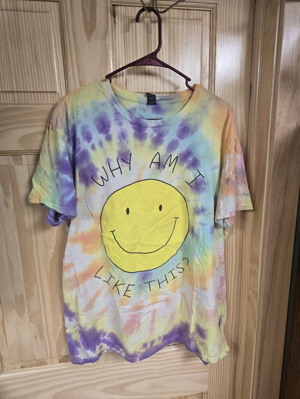 Tie-Dye Smiley Face Graphic Tee - 'Why Am I Like This?'